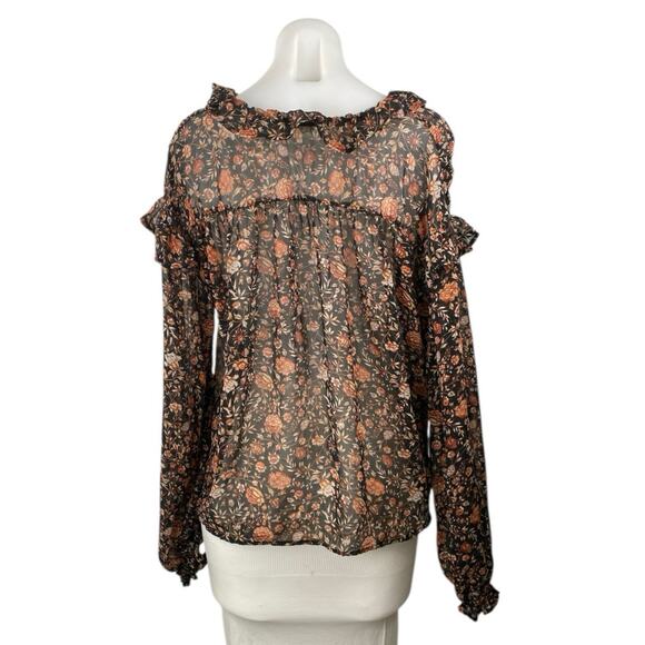 MNG Mango Women's Multicolor Ruffle Long Sleeve Button Down Sheer Blouse Top 4 - Picture 4 of 5